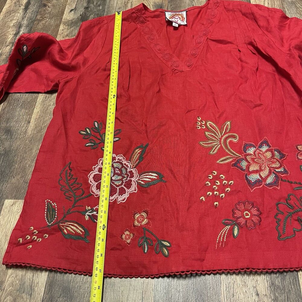 Johnny Was Women's Size XL Messine V Neck Linen Embroidered Floral Tunic Blouse - Picture 8 of 13